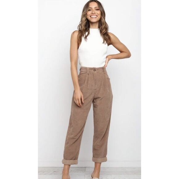 Petal & Pup Pants - Petal & Pup High Rise Tapered Ankle Corduroy Brown Pants Sz 2